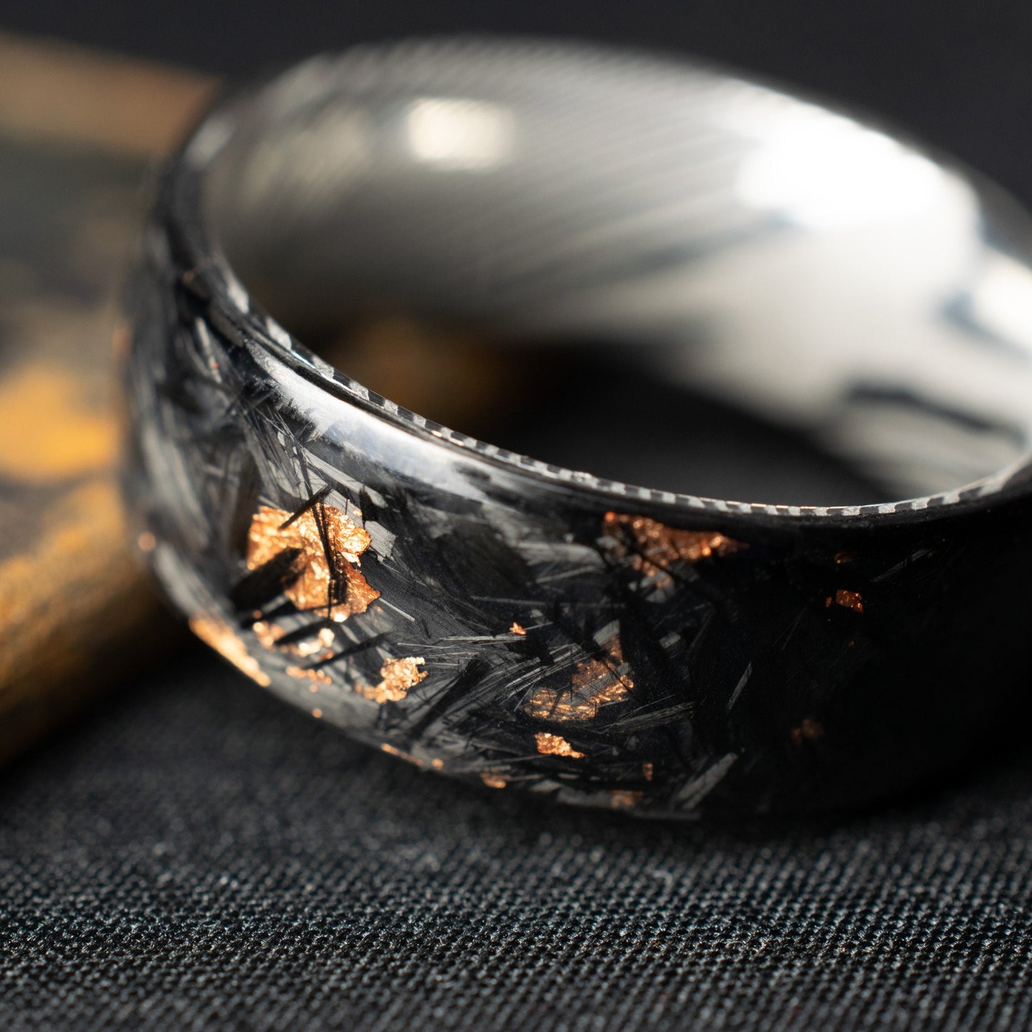Polished Copper Chopped Carbon Fiber Lined With Damascus Steel