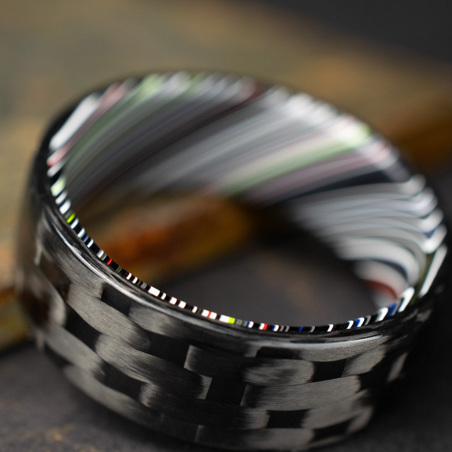 5HS Carbon Fiber Ring Lined With Tilted Premium Fordite