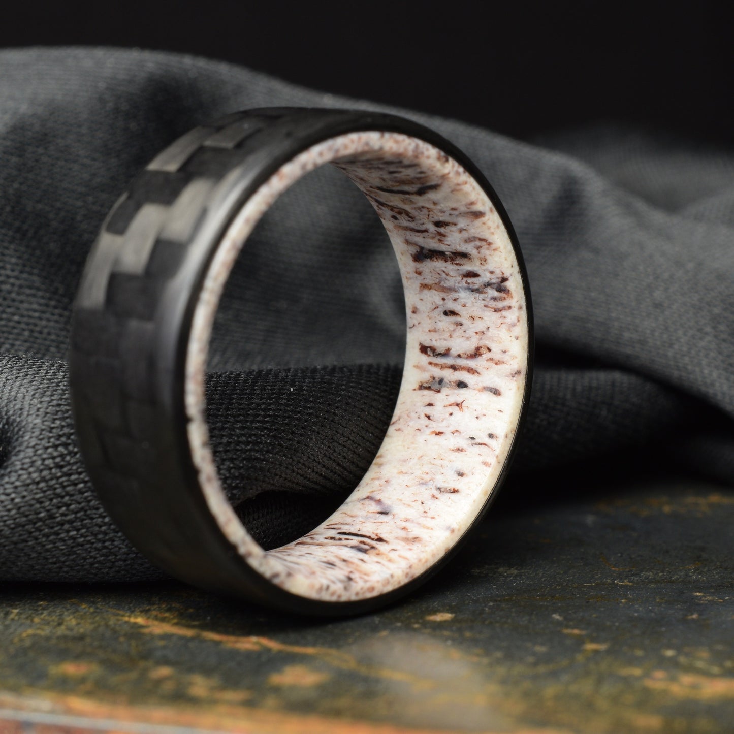 Tinesmith - Matte 3k Twill Carbon Fiber Ring Lined With Deer Antler