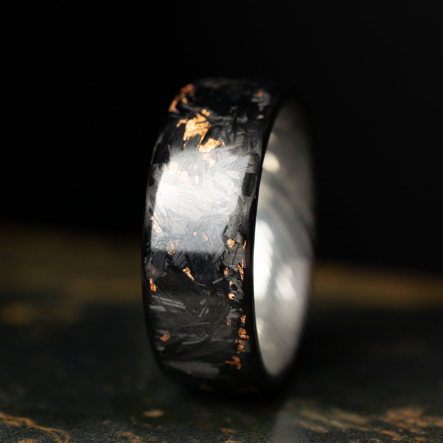 Polished Copper Chopped Carbon Fiber Lined With Damascus Steel