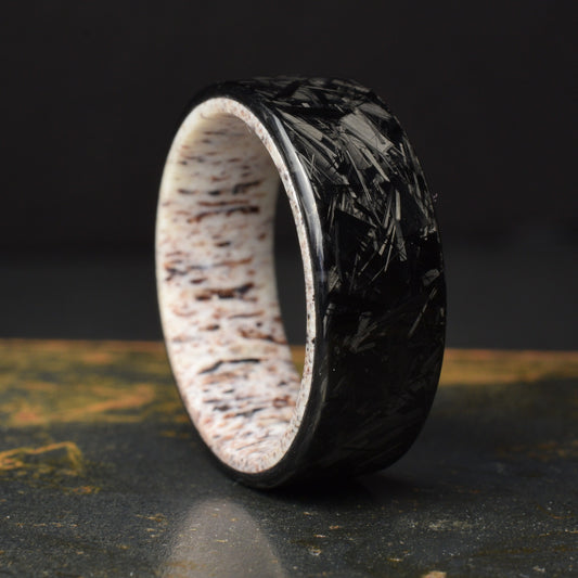 Stagline Classic — Polished Forged Carbon Fiber Ring with Deer Antler Liner