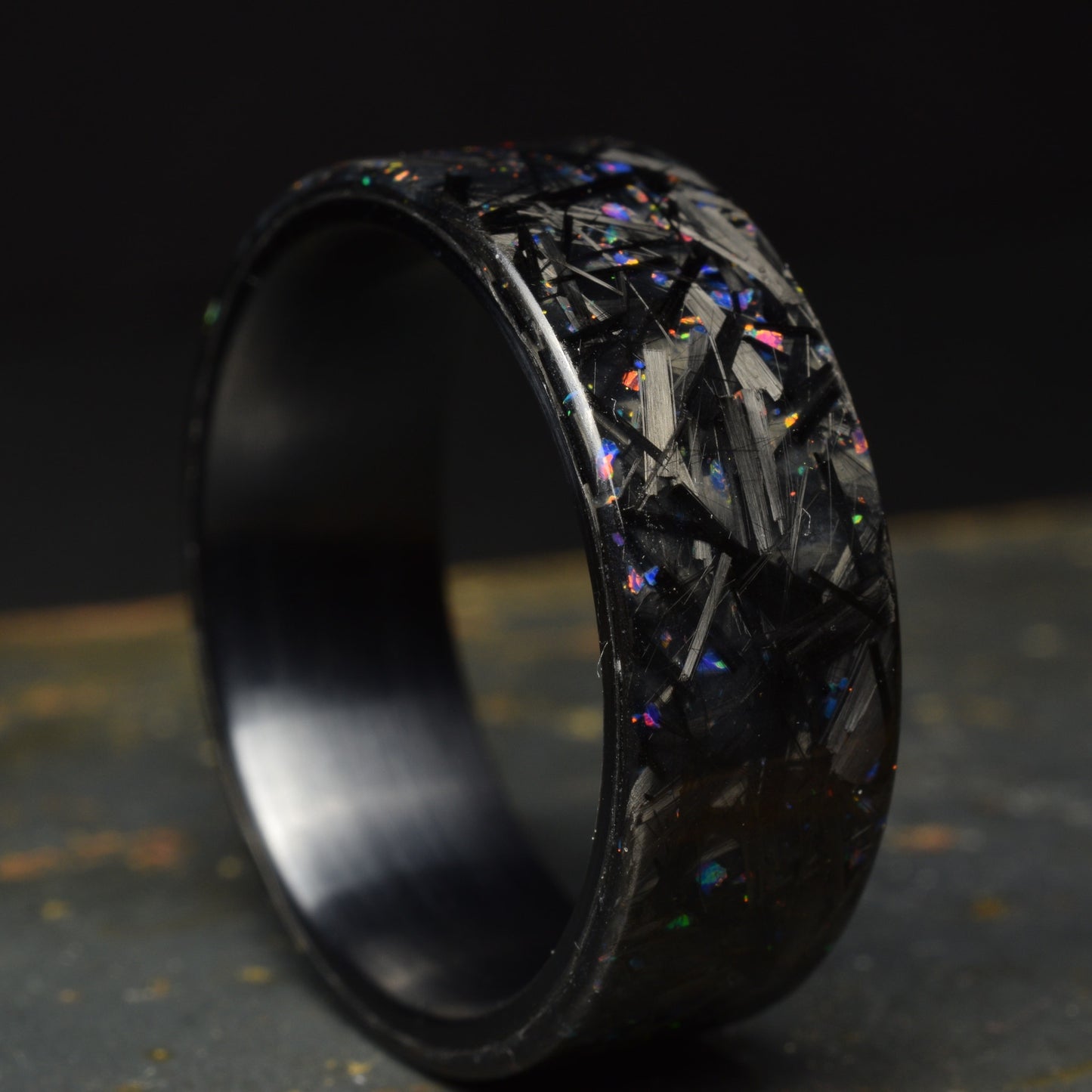 Midnight Forge - Matte Deep Blue Opal Chopped Carbon Fiber with Black Titanium