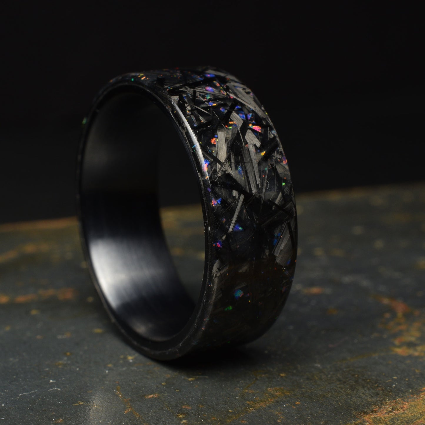 Midnight Forge - Matte Deep Blue Opal Chopped Carbon Fiber with Black Titanium