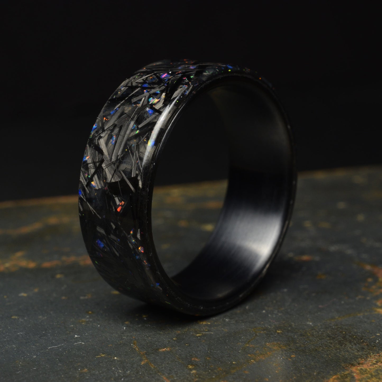 Midnight Forge - Matte Deep Blue Opal Chopped Carbon Fiber with Black Titanium