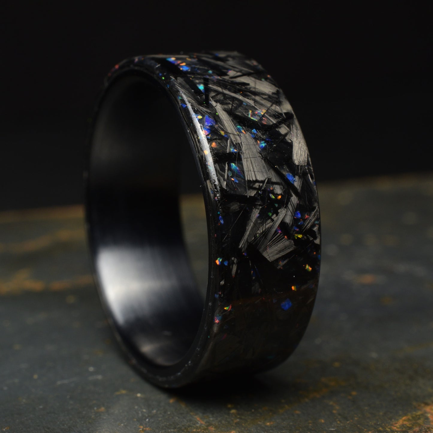 Midnight Forge - Matte Deep Blue Opal Chopped Carbon Fiber with Black Titanium