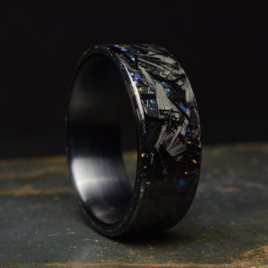 Midnight Forge - Matte Deep Blue Opal Chopped Carbon Fiber with Black Titanium