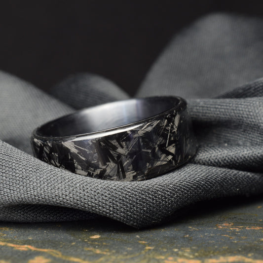 Nightfall — Polished Forged Carbon Fiber Ring with Brushed Black Titanium Liner