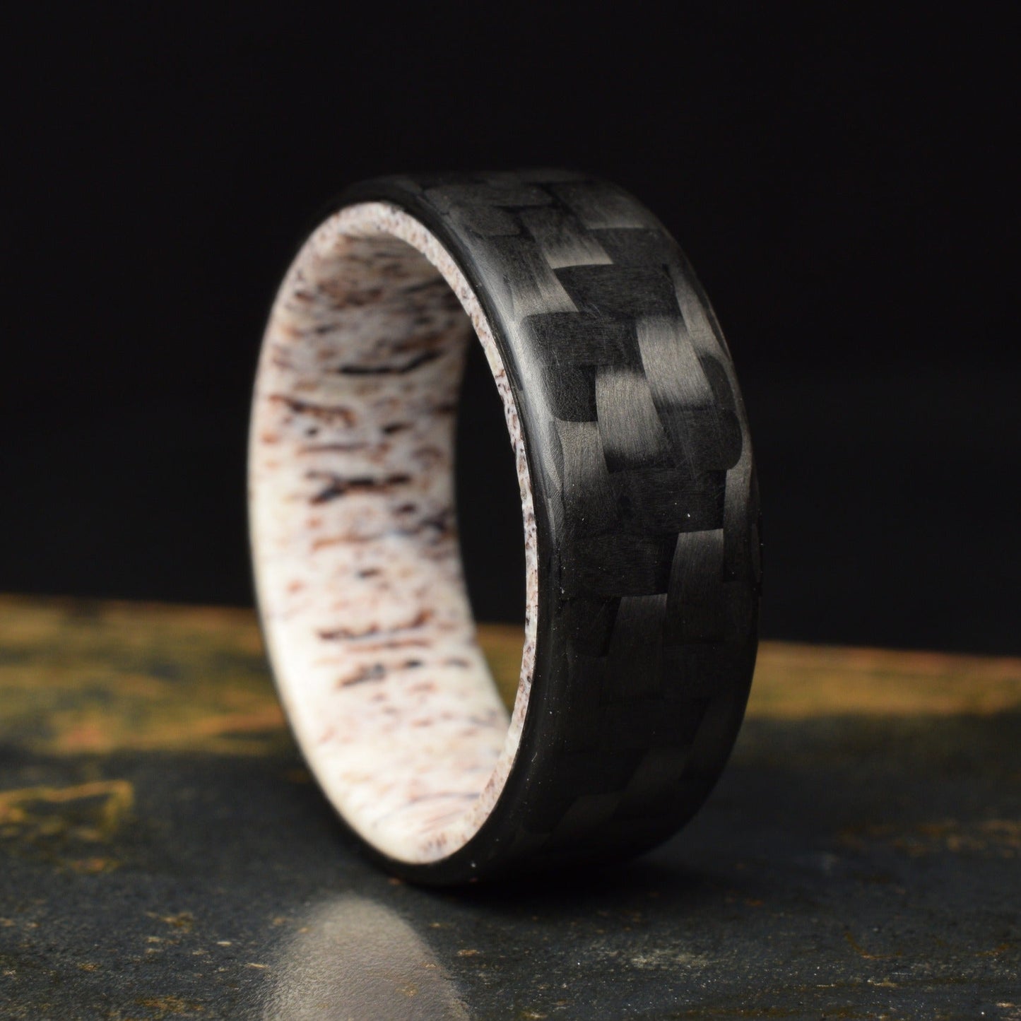 Tinesmith - Matte 3k Twill Carbon Fiber Ring Lined With Deer Antler