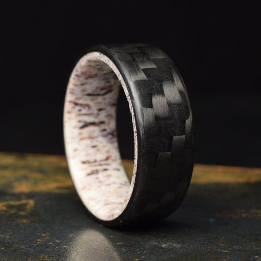 Tinesmith - Matte 3k Twill Carbon Fiber Ring Lined With Deer Antler