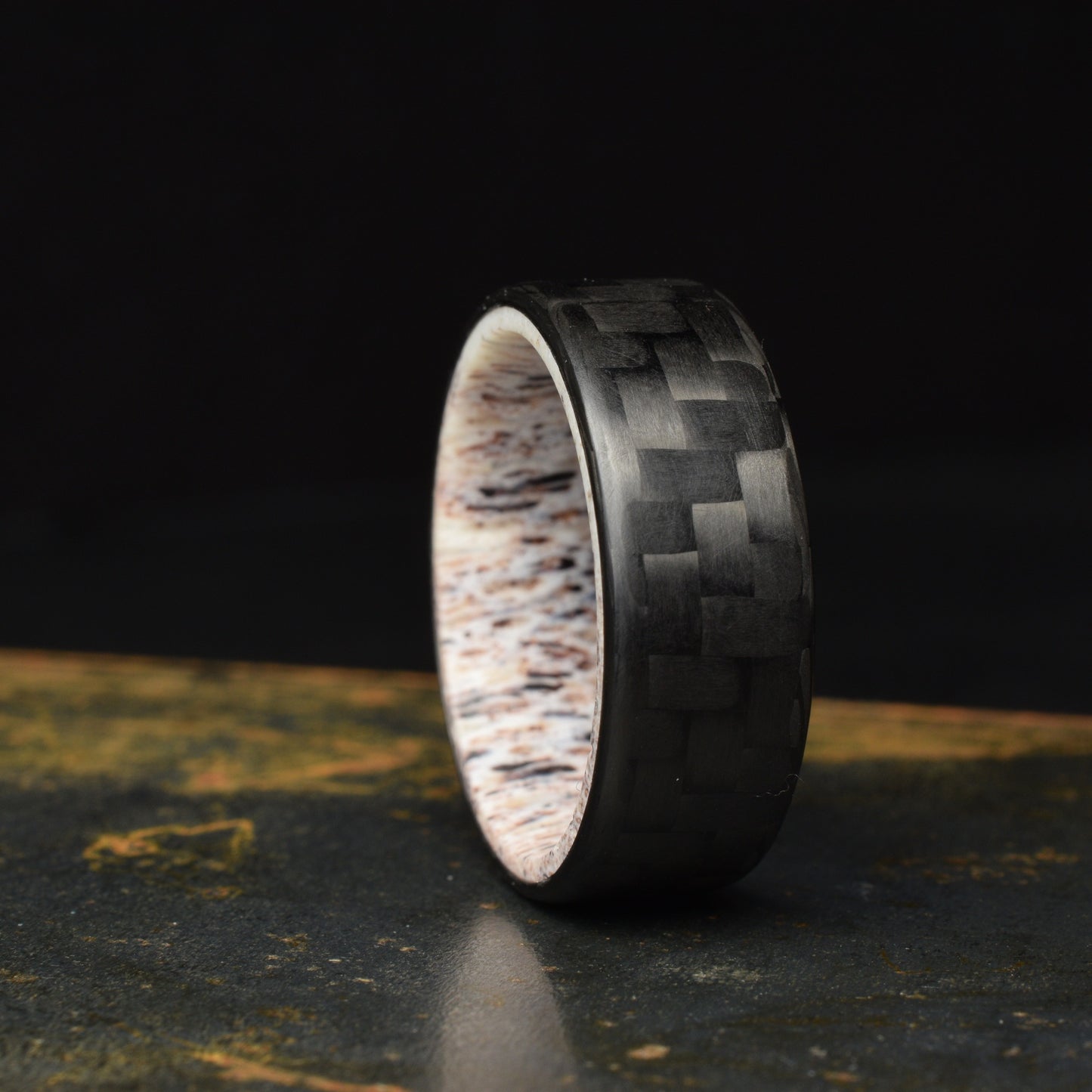 Tinesmith - Matte 3k Twill Carbon Fiber Ring Lined With Deer Antler