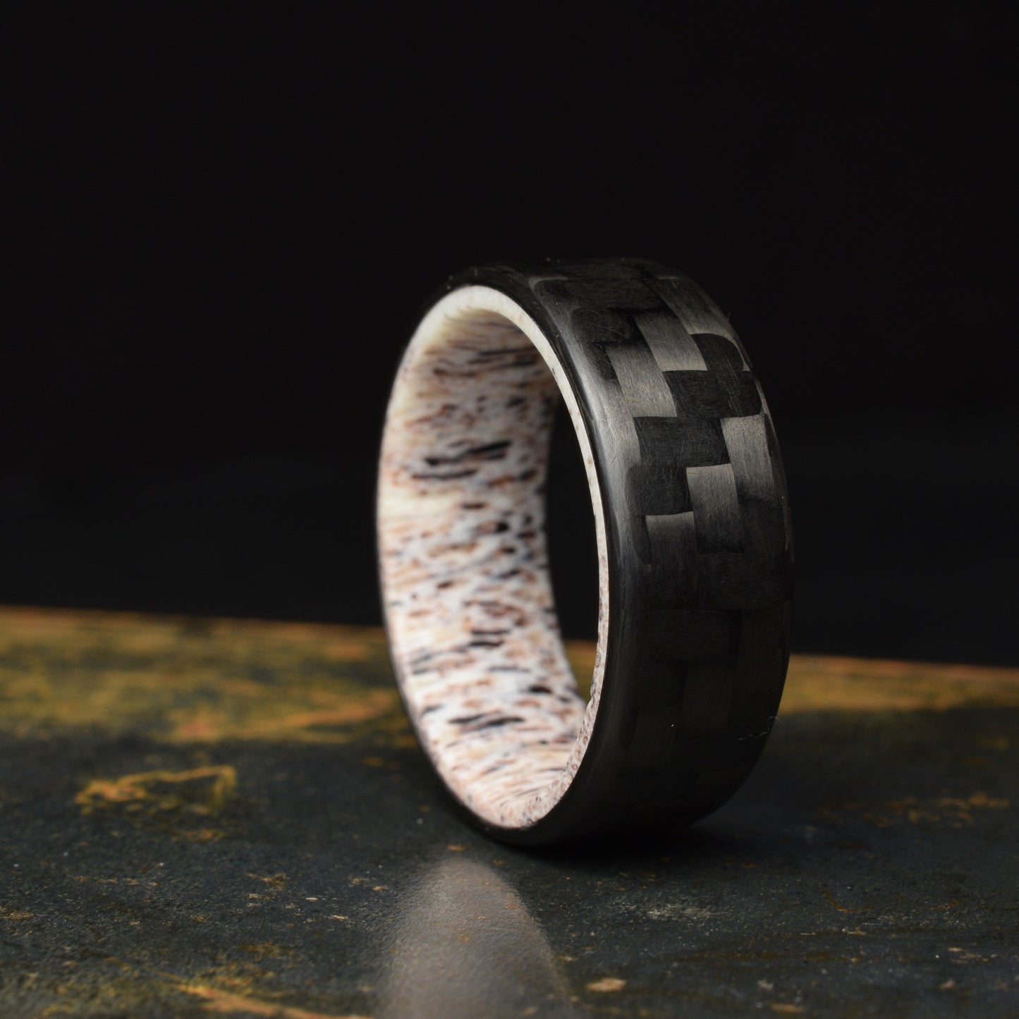 Tinesmith - Matte 3k Twill Carbon Fiber Ring Lined With Deer Antler
