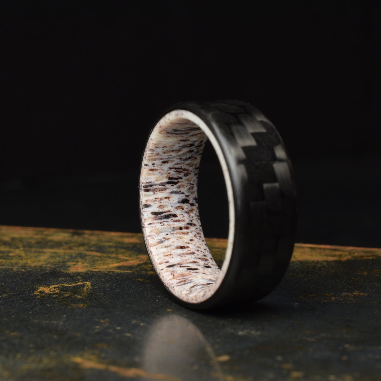 Tinesmith - Matte 3k Twill Carbon Fiber Ring Lined With Deer Antler