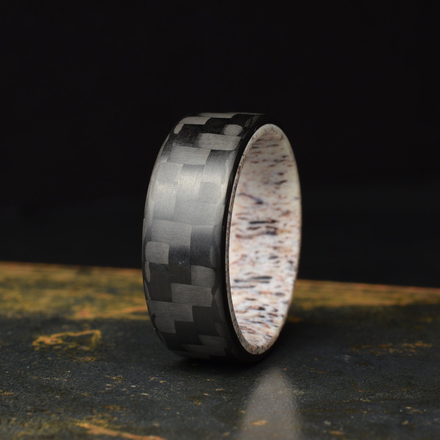 Tinesmith - Matte 3k Twill Carbon Fiber Ring Lined With Deer Antler