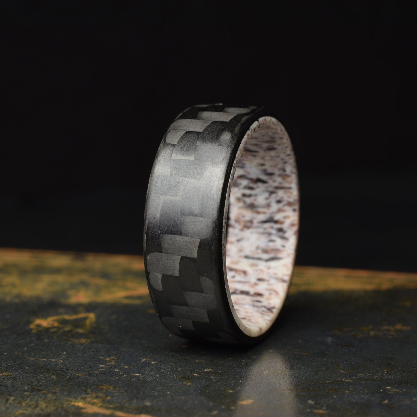 Tinesmith - Matte 3k Twill Carbon Fiber Ring Lined With Deer Antler