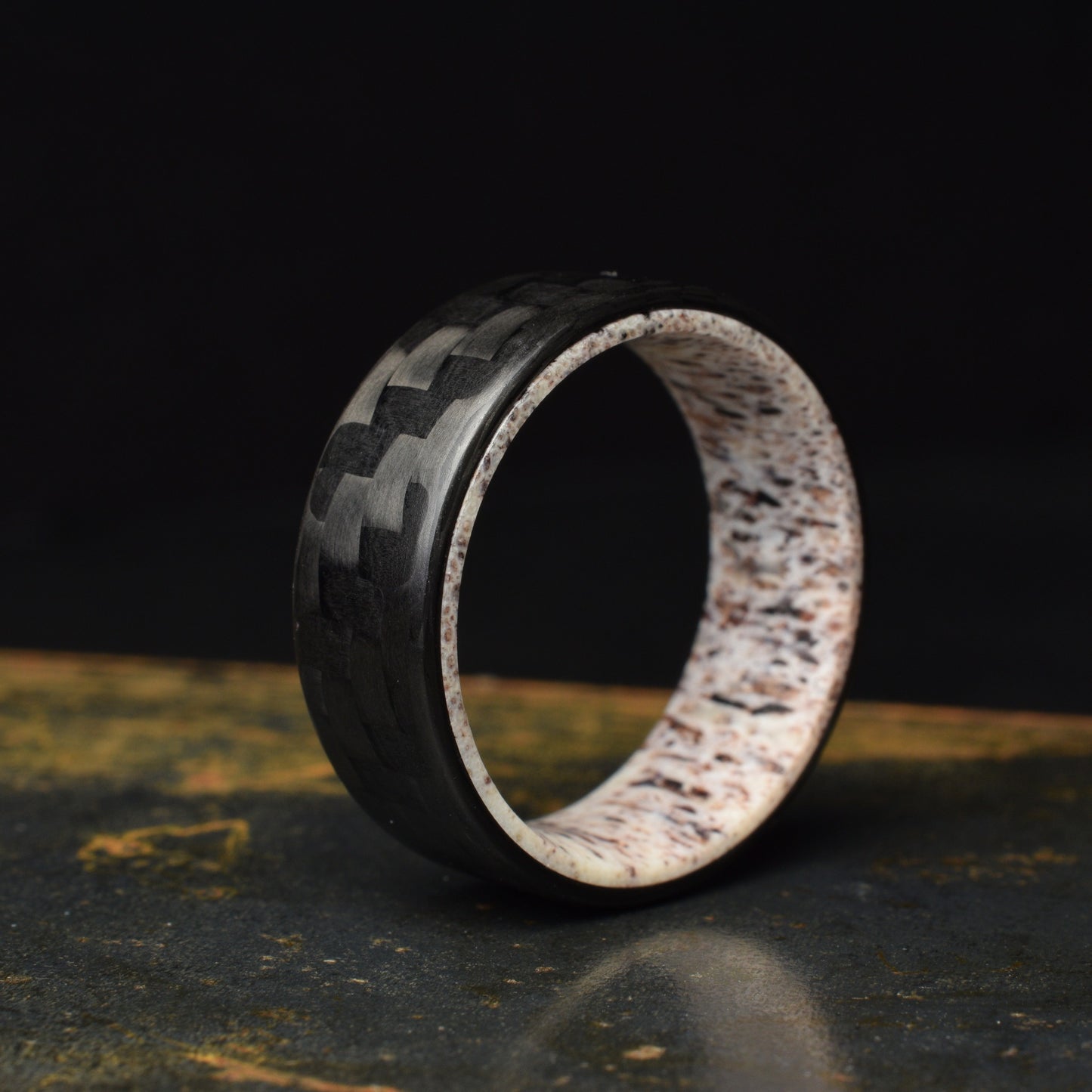 Tinesmith - Matte 3k Twill Carbon Fiber Ring Lined With Deer Antler
