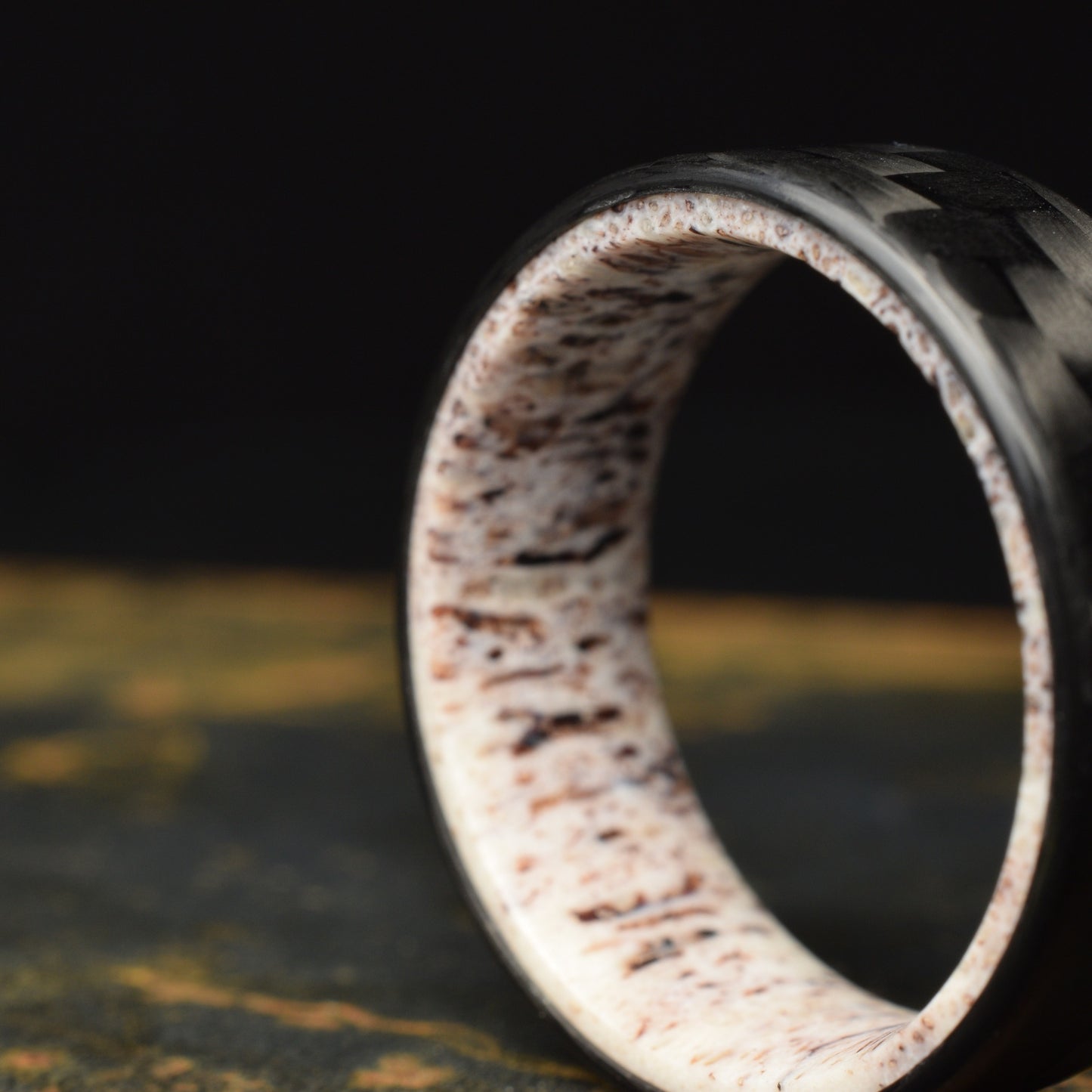 Tinesmith - Matte 3k Twill Carbon Fiber Ring Lined With Deer Antler