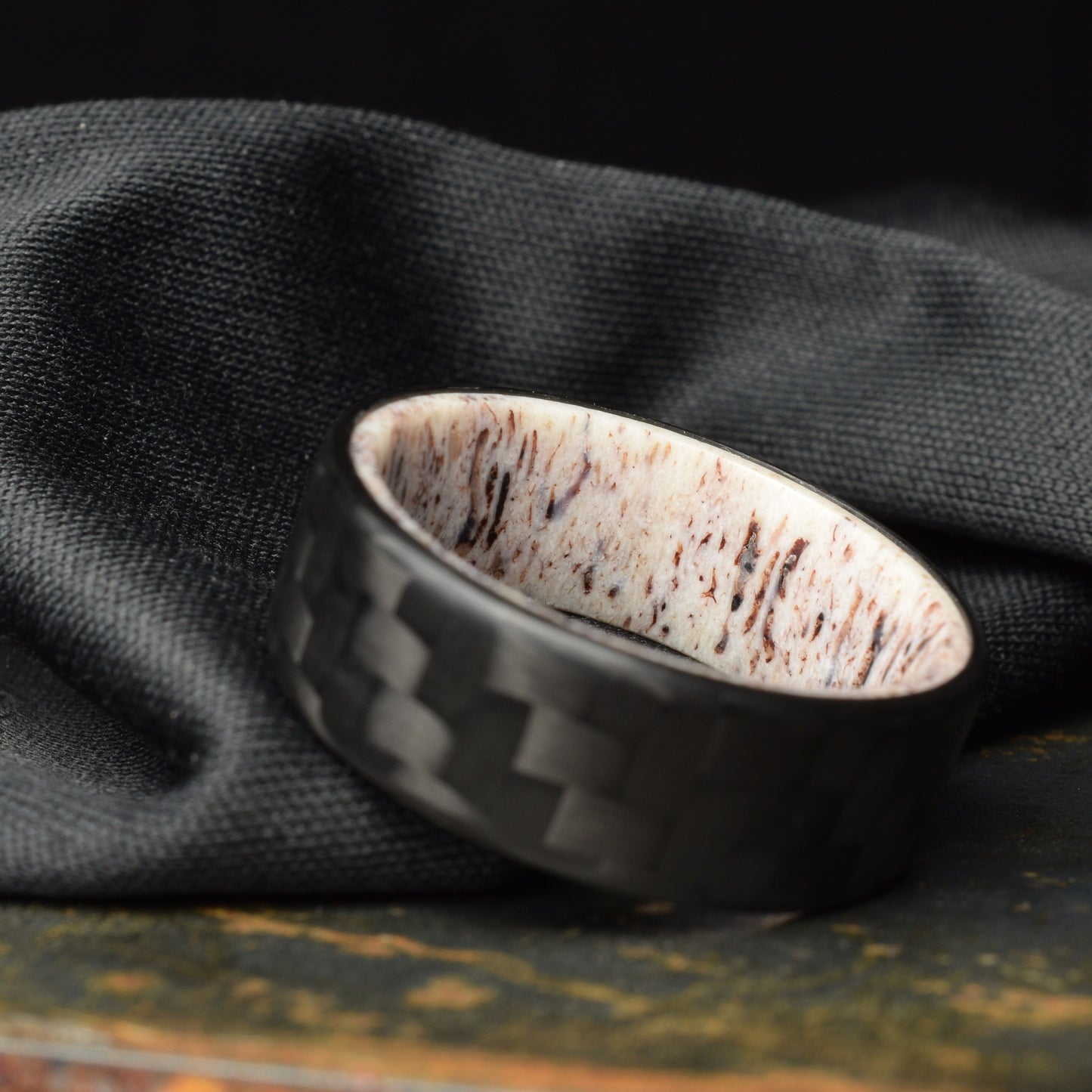 Tinesmith - Matte 3k Twill Carbon Fiber Ring Lined With Deer Antler
