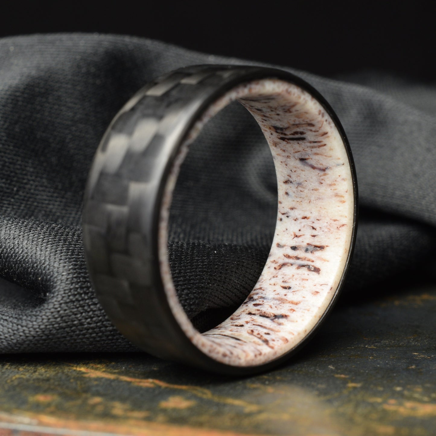 Tinesmith - Matte 3k Twill Carbon Fiber Ring Lined With Deer Antler