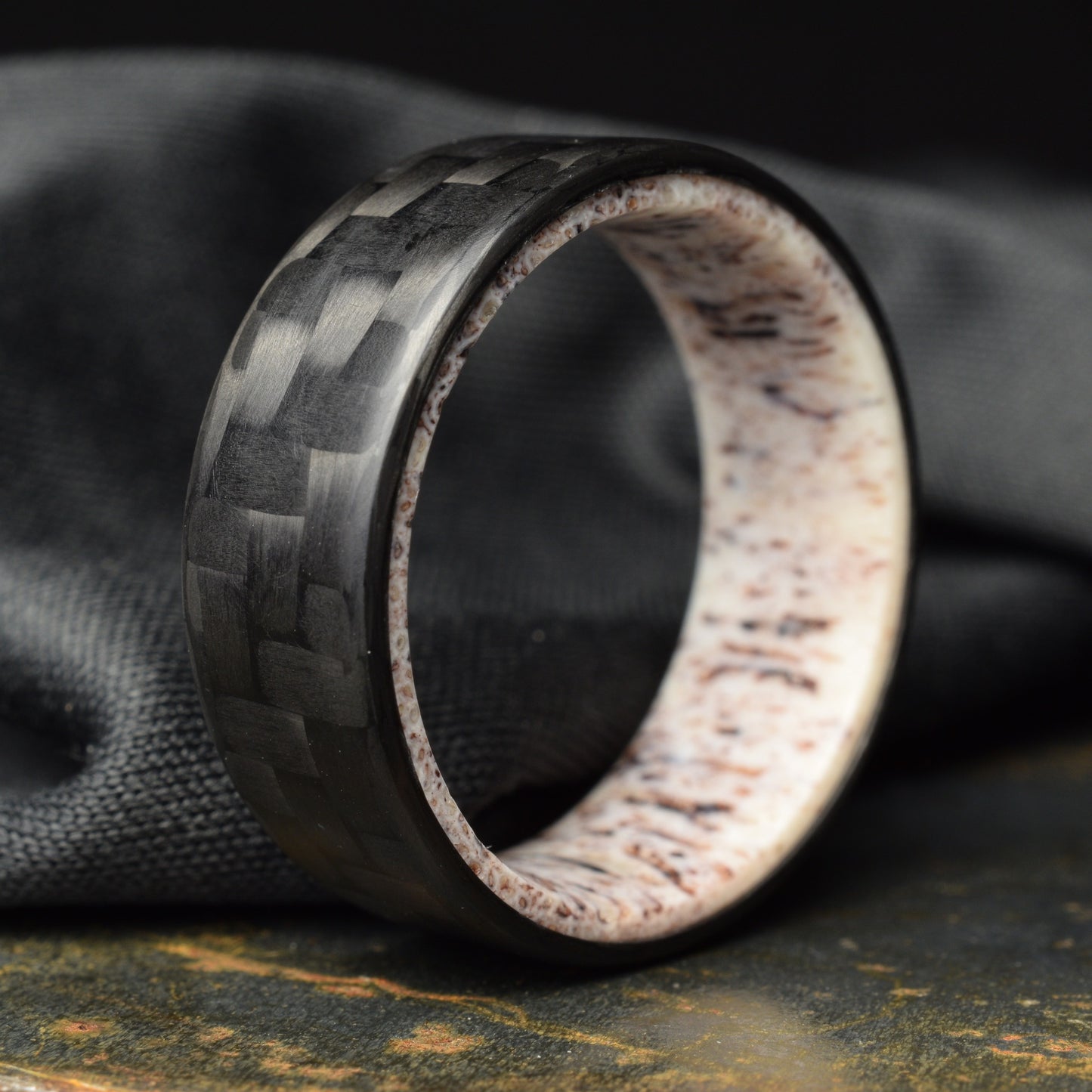Tinesmith - Matte 3k Twill Carbon Fiber Ring Lined With Deer Antler