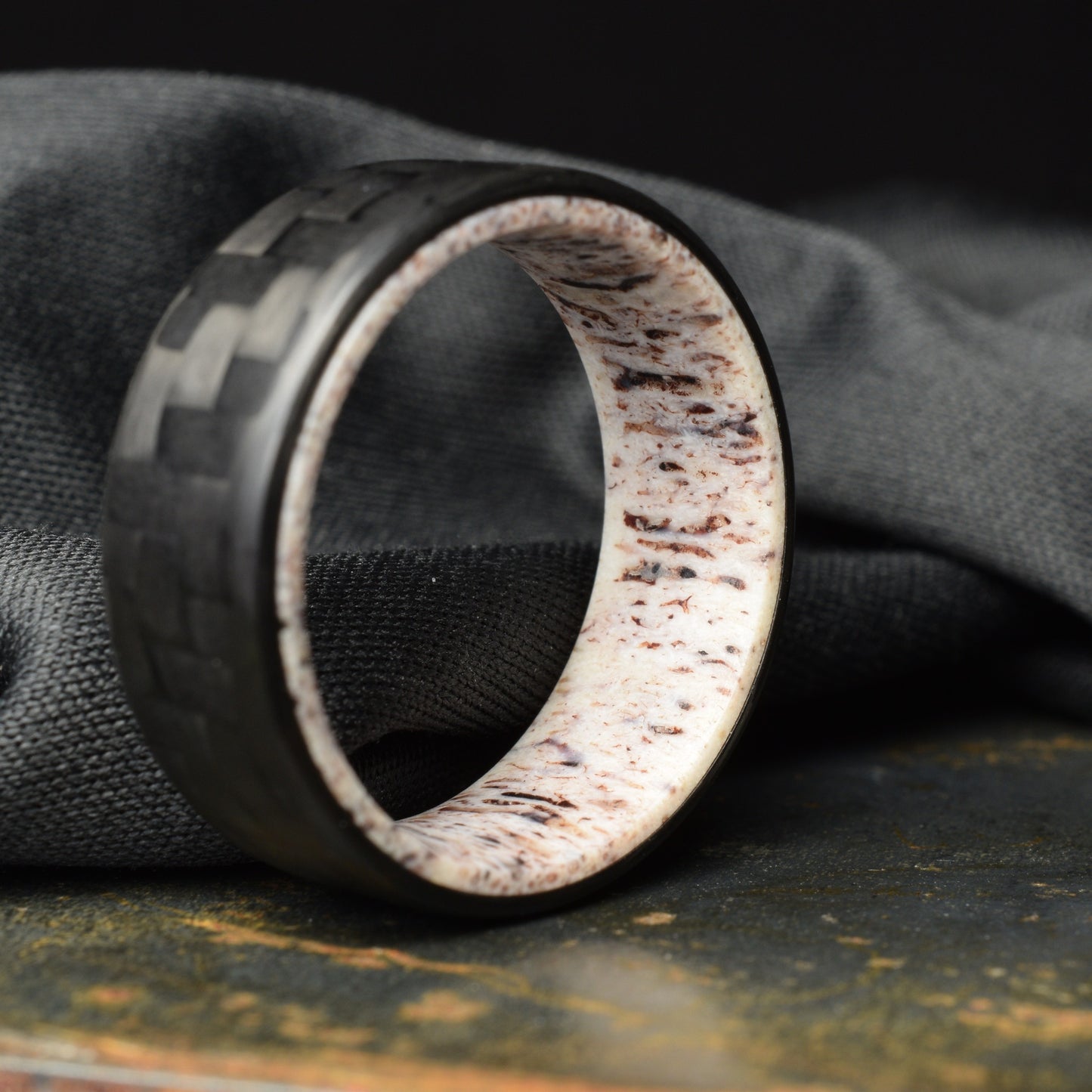 Tinesmith - Matte 3k Twill Carbon Fiber Ring Lined With Deer Antler