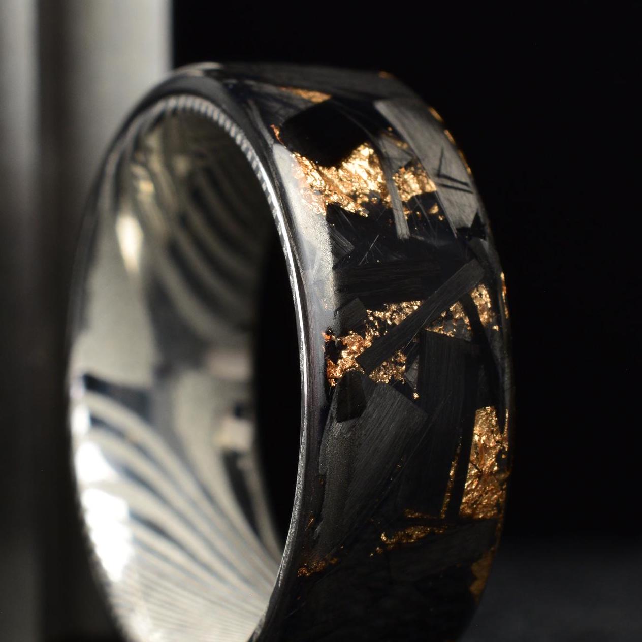 NEW! Polished Rose Gold Chopped LG Carbon Fiber Lined With Stainless Steel Damascus