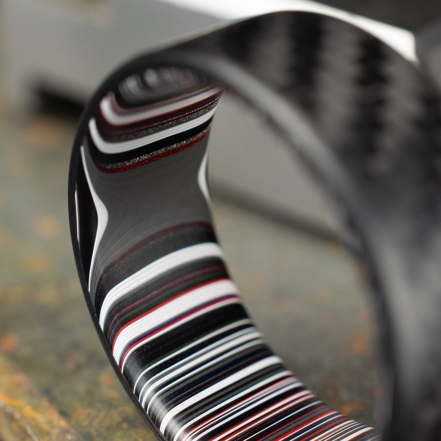 1k Twill Carbon Fiber Ring Lined With Crosscut Fordite. Matte Finish Carbon Fiber. Men's Wedding Band. Durable Men's Ring.