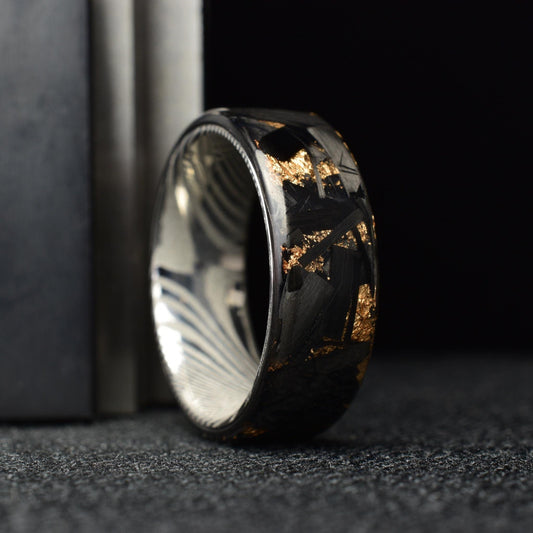 Polished Rose Gold Chopped Lg Carbon Fiber Lined With Stainless Steel Damascus. Forged Carbon Fiber. Exclusive