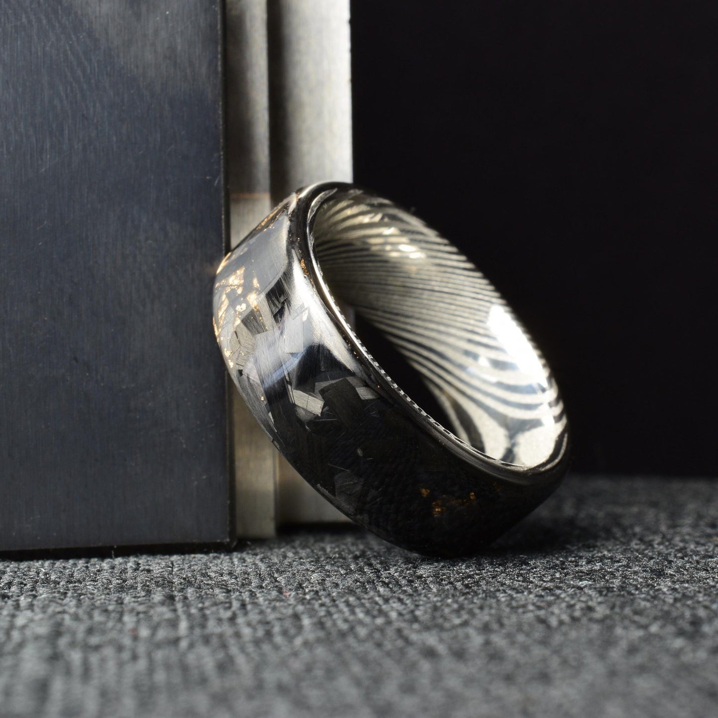 Polished Rose Gold Chopped Lg Carbon Fiber Lined With Stainless Steel Damascus. Forged Carbon Fiber. Exclusive