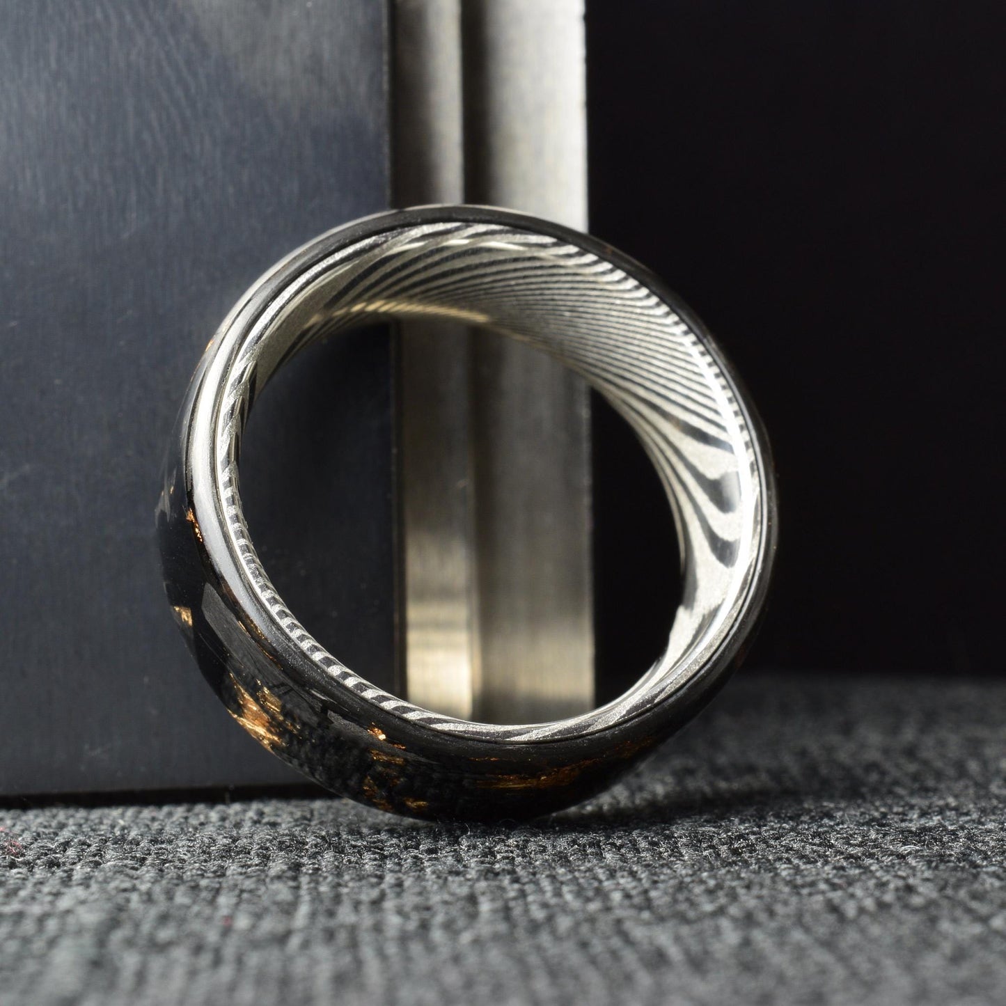 Polished Rose Gold Chopped Lg Carbon Fiber Lined With Stainless Steel Damascus. Forged Carbon Fiber. Exclusive