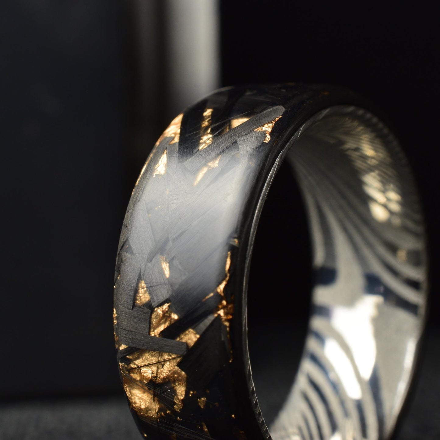 Matte Rose Gold Chopped Lg Carbon Fiber Lined With Stainless Steel Damascus. Forged Carbon Fiber. Exclusive. Durable.