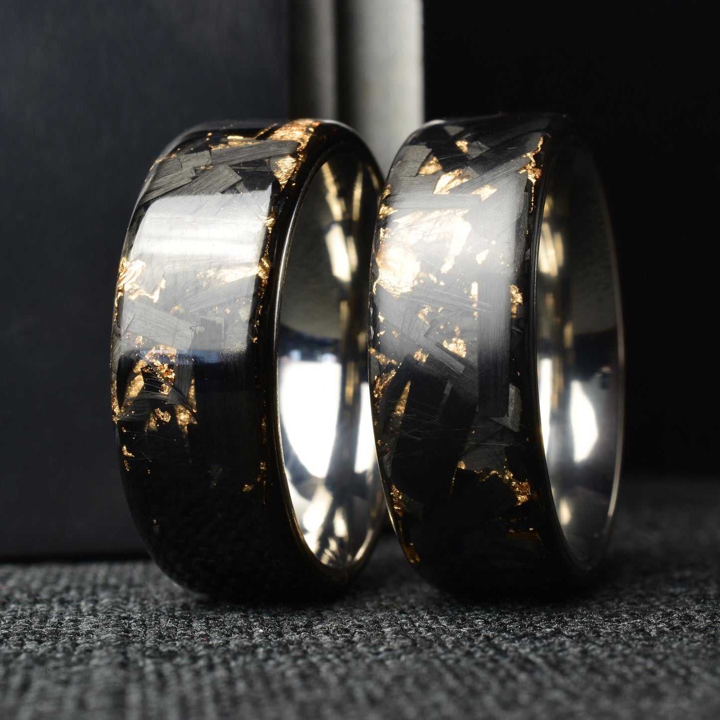 Matte Rose Gold Chopped Lg Carbon Fiber Lined With Stainless Steel Damascus. Forged Carbon Fiber. Exclusive. Durable.