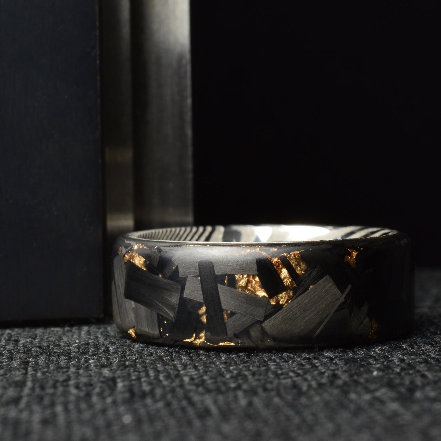 Matte Rose Gold Chopped Lg Carbon Fiber Lined With Stainless Steel Damascus. Forged Carbon Fiber. Exclusive. Durable.