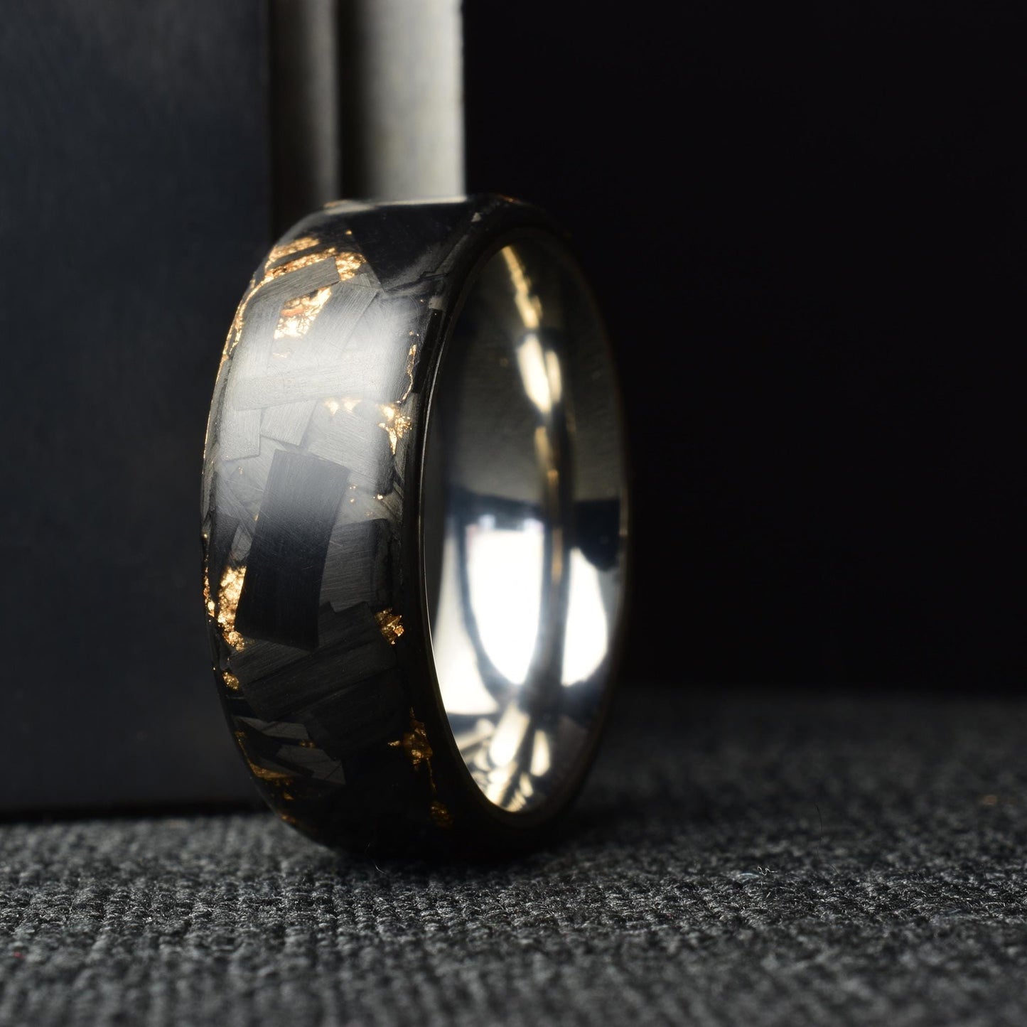 Matte Rose Gold Chopped Lg Carbon Fiber Lined With Comfort Fit Titanium. Forged Carbon Fiber. Black Ring.
