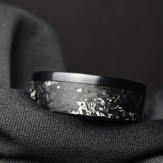 Matte Platinum Leaf Carbon Fiber Ring: Brushed Black Titanium Cuff.