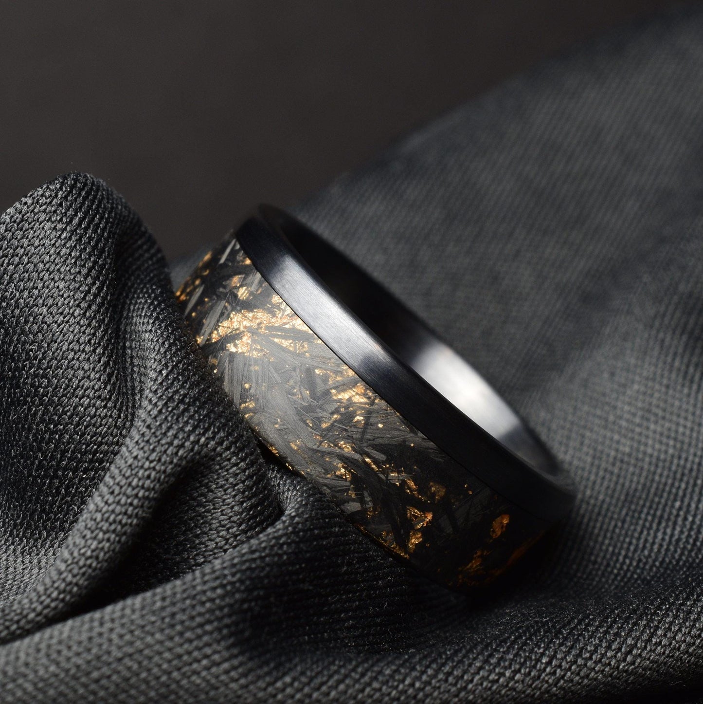 Matte 22k Rose Gold Chopped Carbon Fiber Lined With Brushed Black Titanium Cuff. New Exclusive Designs. Black Ring.