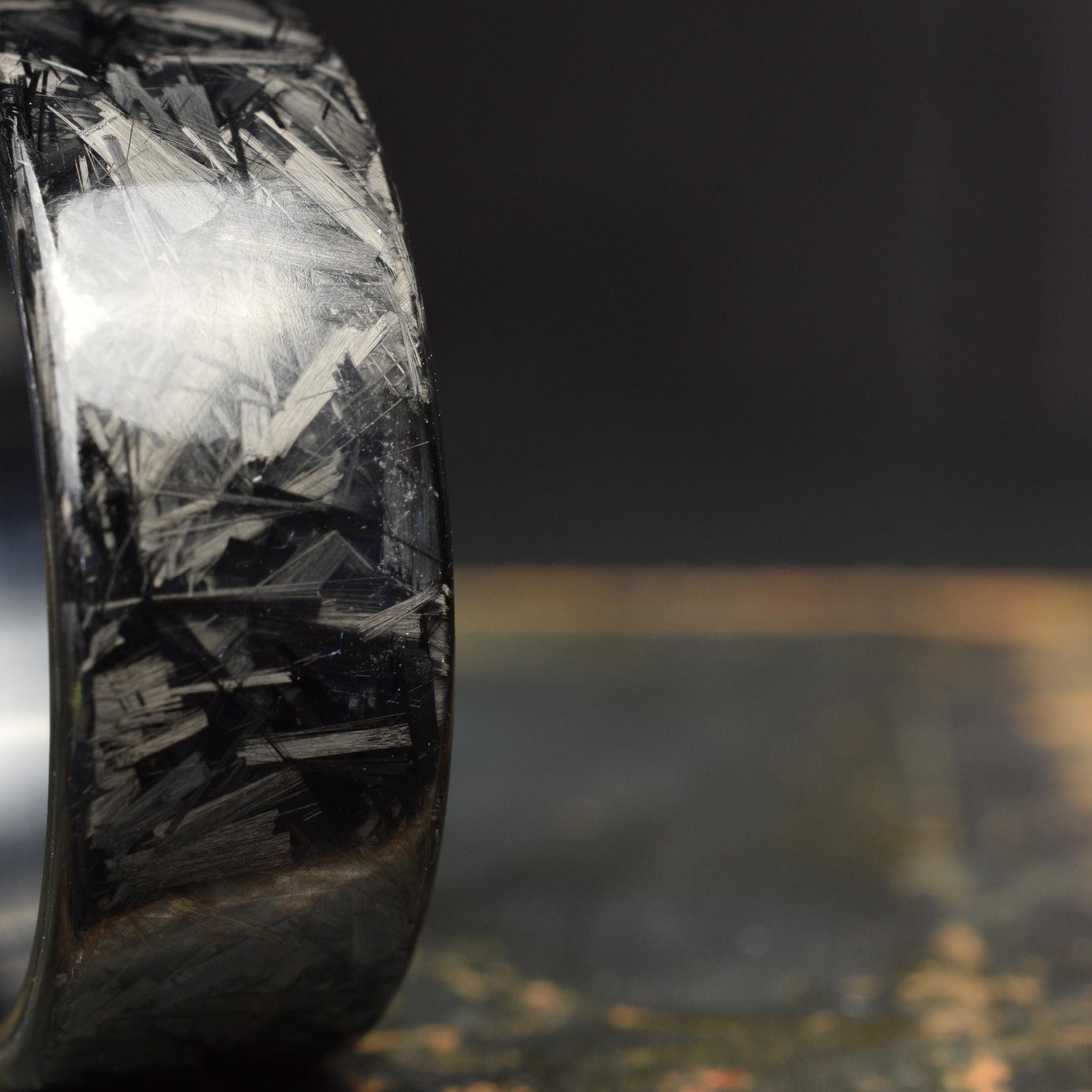 Polished Small Chopped Carbon Fiber Ring with Brushed Black Titanium Liner - Nightfall