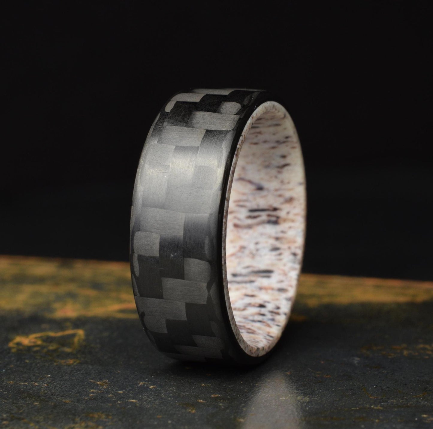 Matte 3K Twill Carbon Fiber Wedding Band with Deer Antler Liner — Tinesmith
