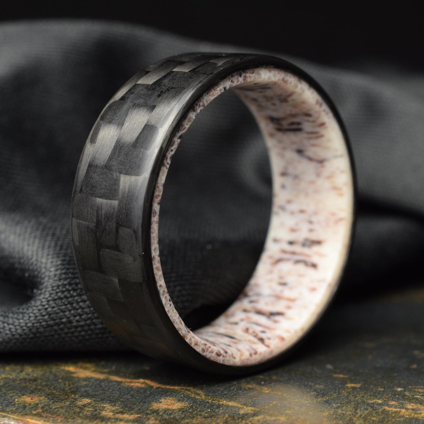 Matte 3K Twill Carbon Fiber Wedding Band with Deer Antler Liner — Tinesmith