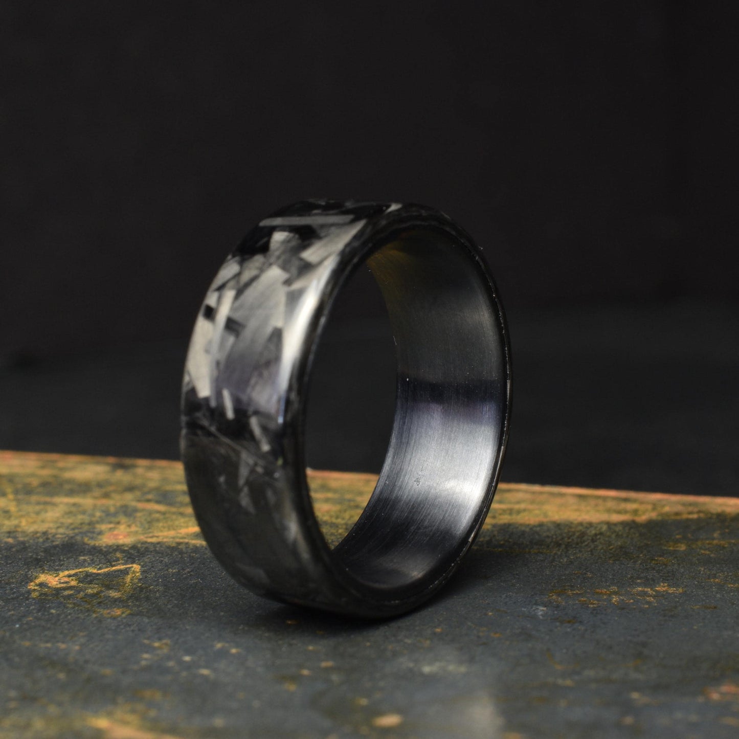 Polished Large Chopped Carbon Fiber Ring with Brushed Black Titanium Liner — Blackline GT view 3