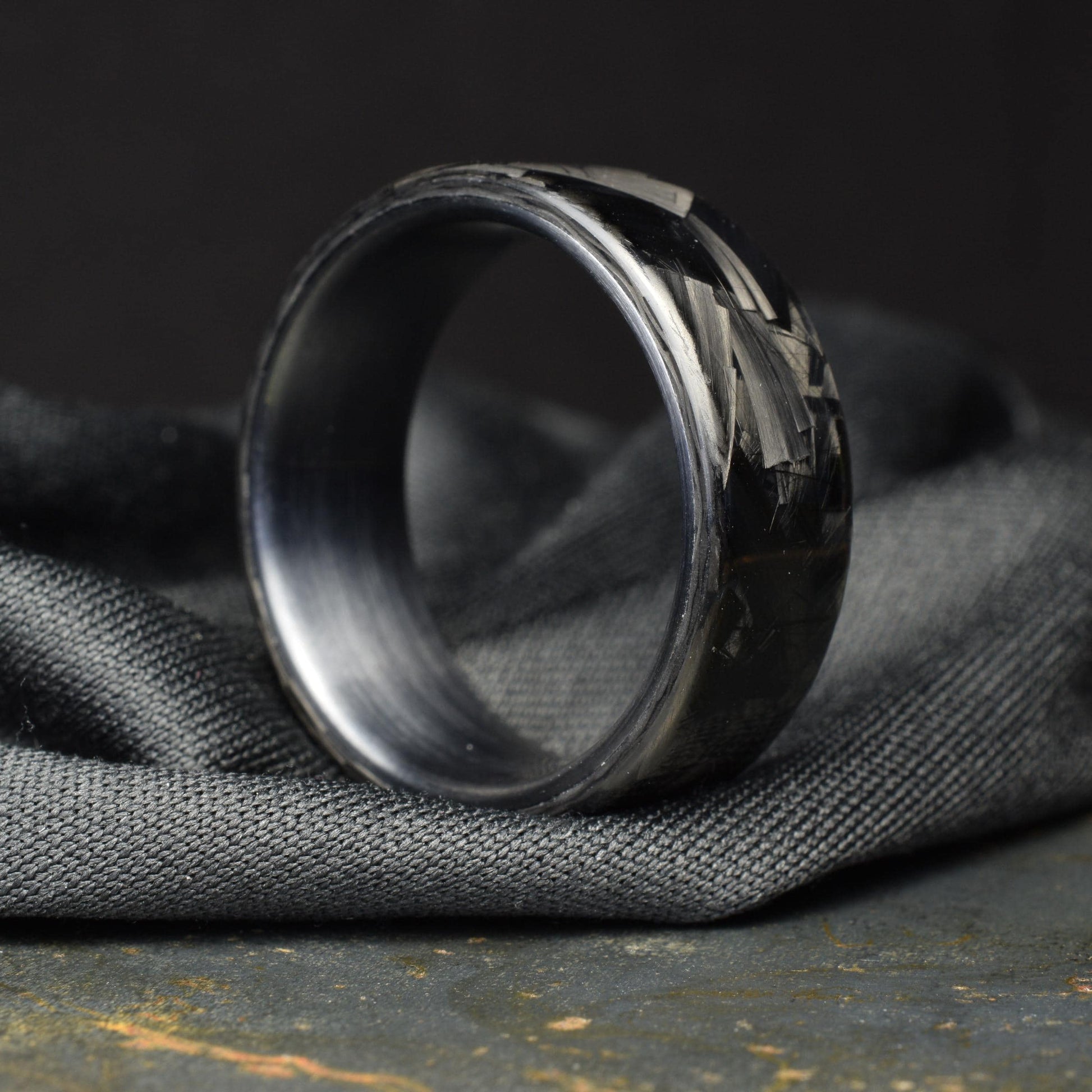 Polished Large Chopped Carbon Fiber Ring with Brushed Black Titanium Liner — Blackline GT view 6
