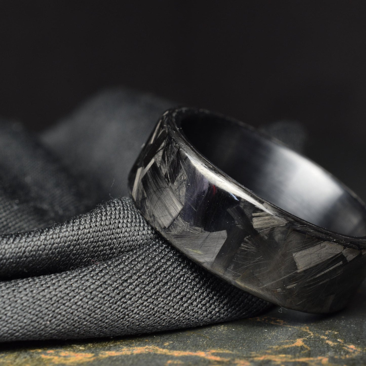 Polished Large Chopped Carbon Fiber Ring with Brushed Black Titanium Liner — Blackline GT view 8
