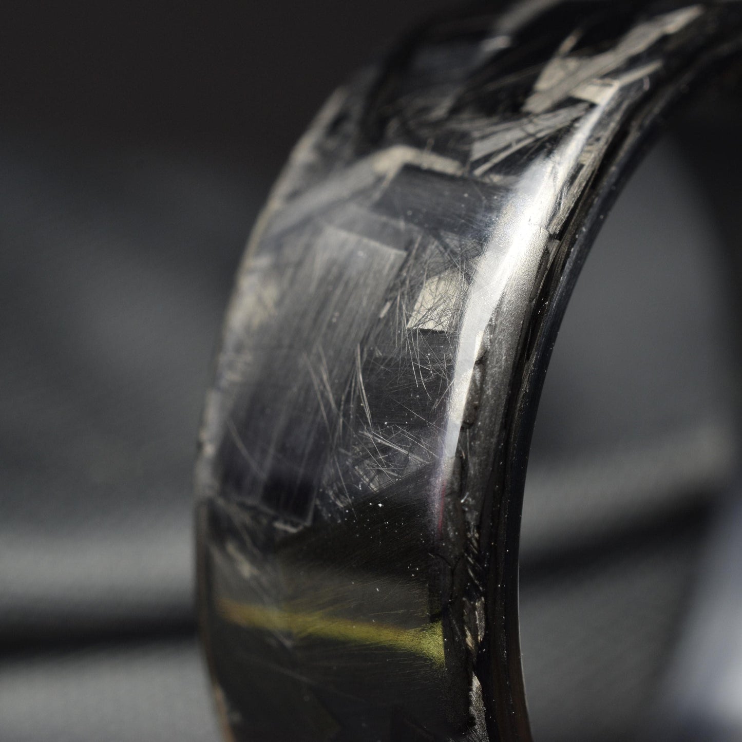 Polished Large Chopped Carbon Fiber Ring with Brushed Black Titanium Liner — Blackline GT view 9