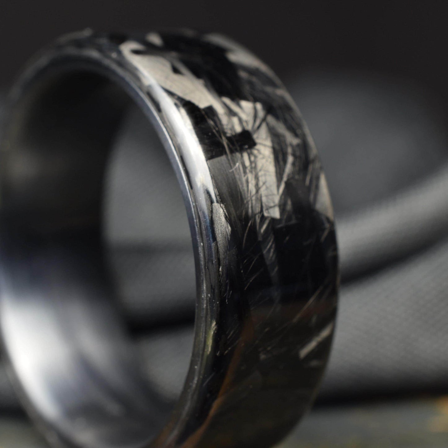 Polished Large Chopped Carbon Fiber Ring with Brushed Black Titanium Liner — Blackline GT view 10