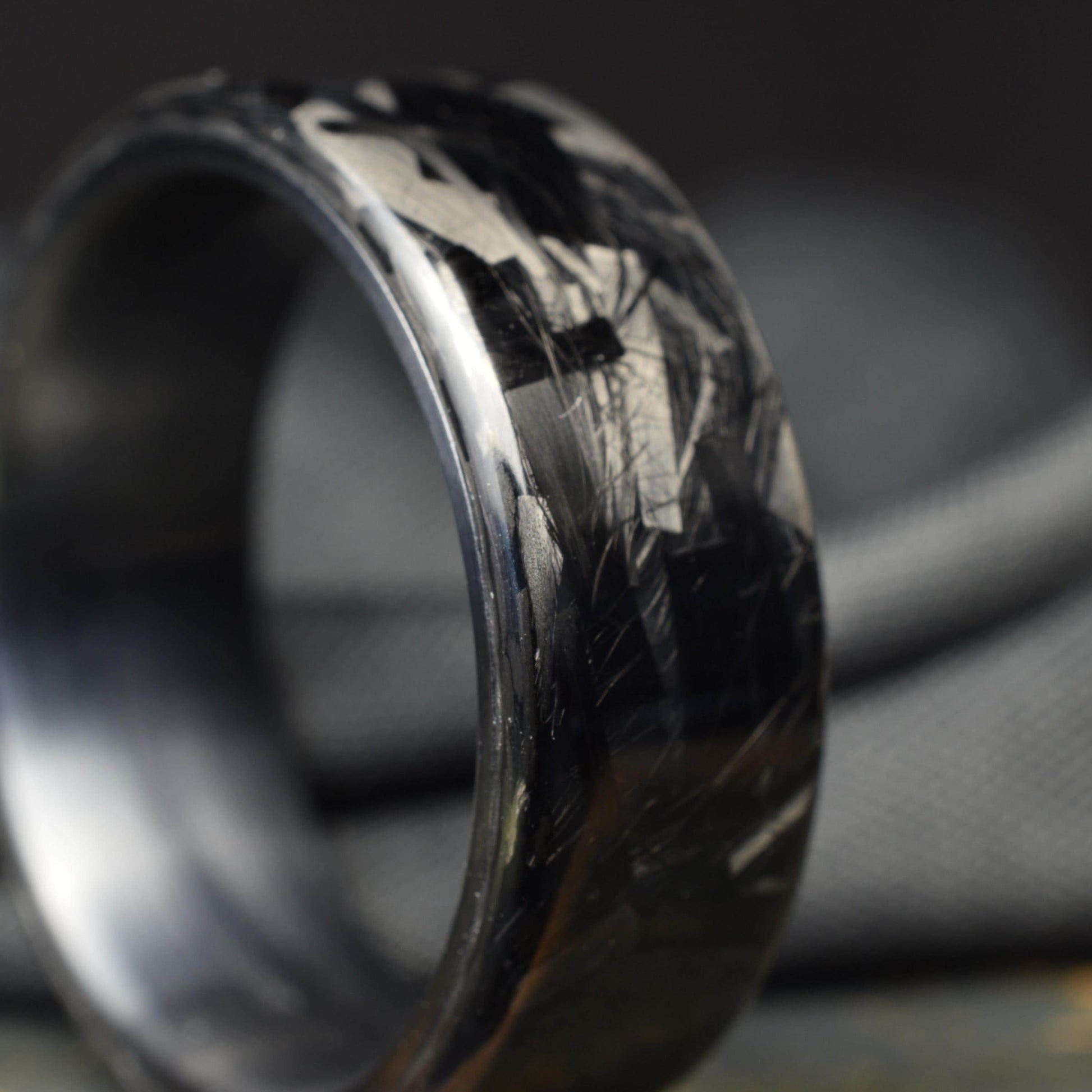 Polished Large Chopped Carbon Fiber Ring with Brushed Black Titanium Liner — Blackline GT view 10