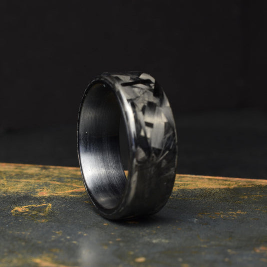 Polished Large Chopped Carbon Fiber Ring with Brushed Black Titanium Liner — Blackline GT view 1