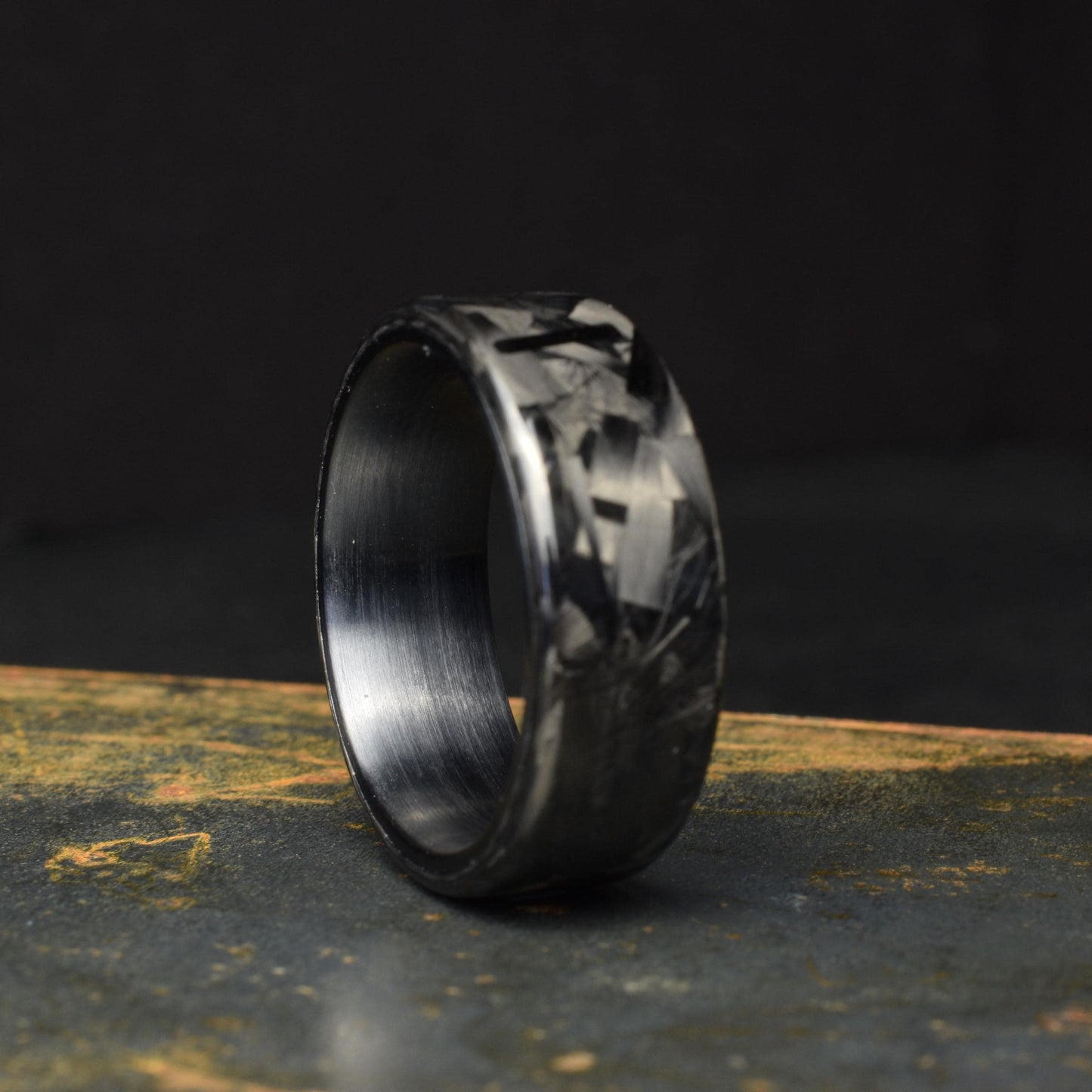 Polished Large Chopped Carbon Fiber Ring with Brushed Black Titanium Liner — Blackline GT view 1