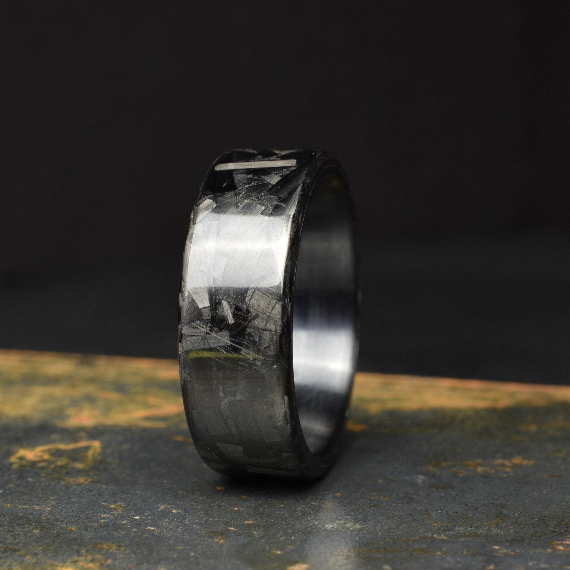 Polished Large Chopped Carbon Fiber Ring with Brushed Black Titanium Liner — Blackline GT view 2