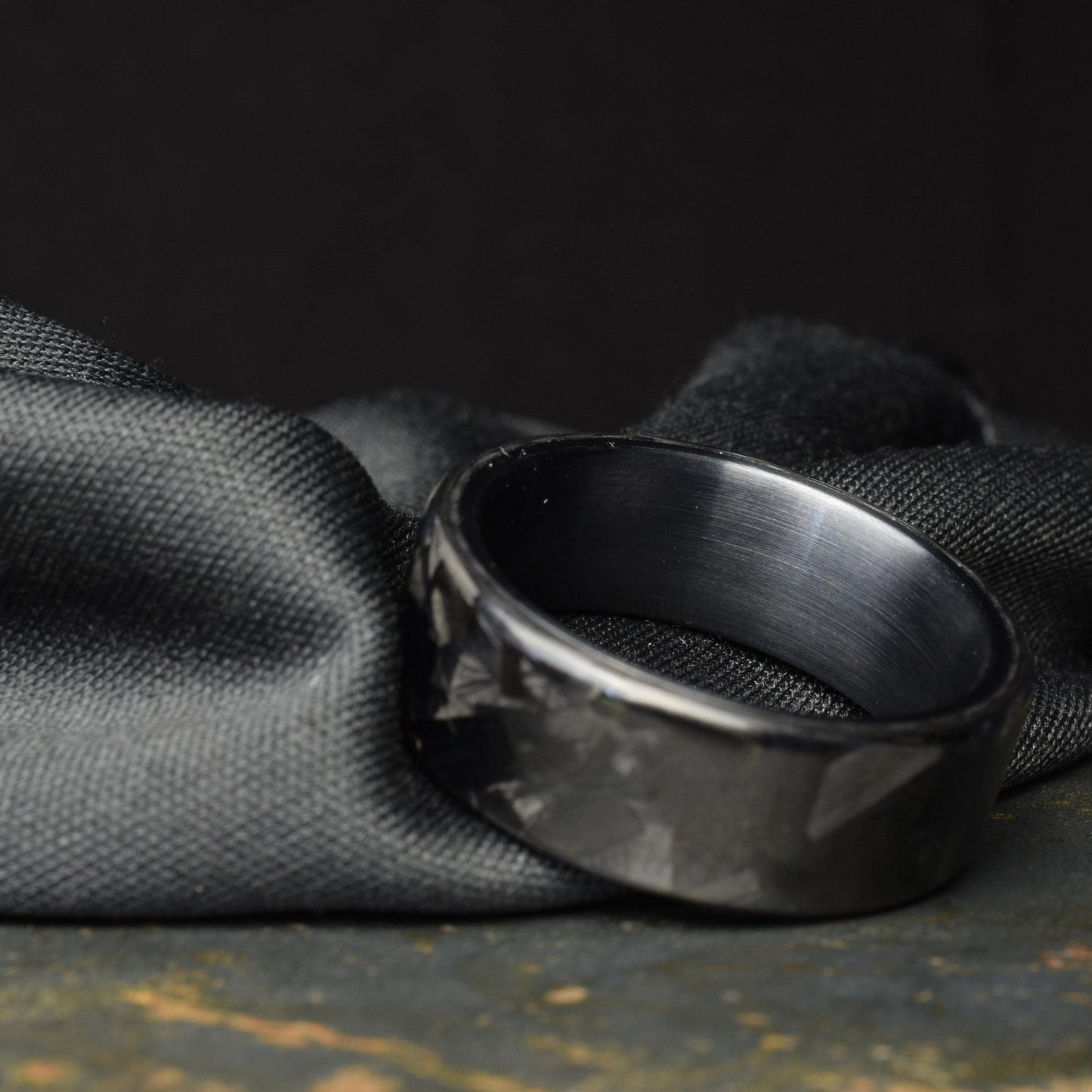 Polished Large Chopped Carbon Fiber Ring with Brushed Black Titanium Liner — Blackline GT view 4