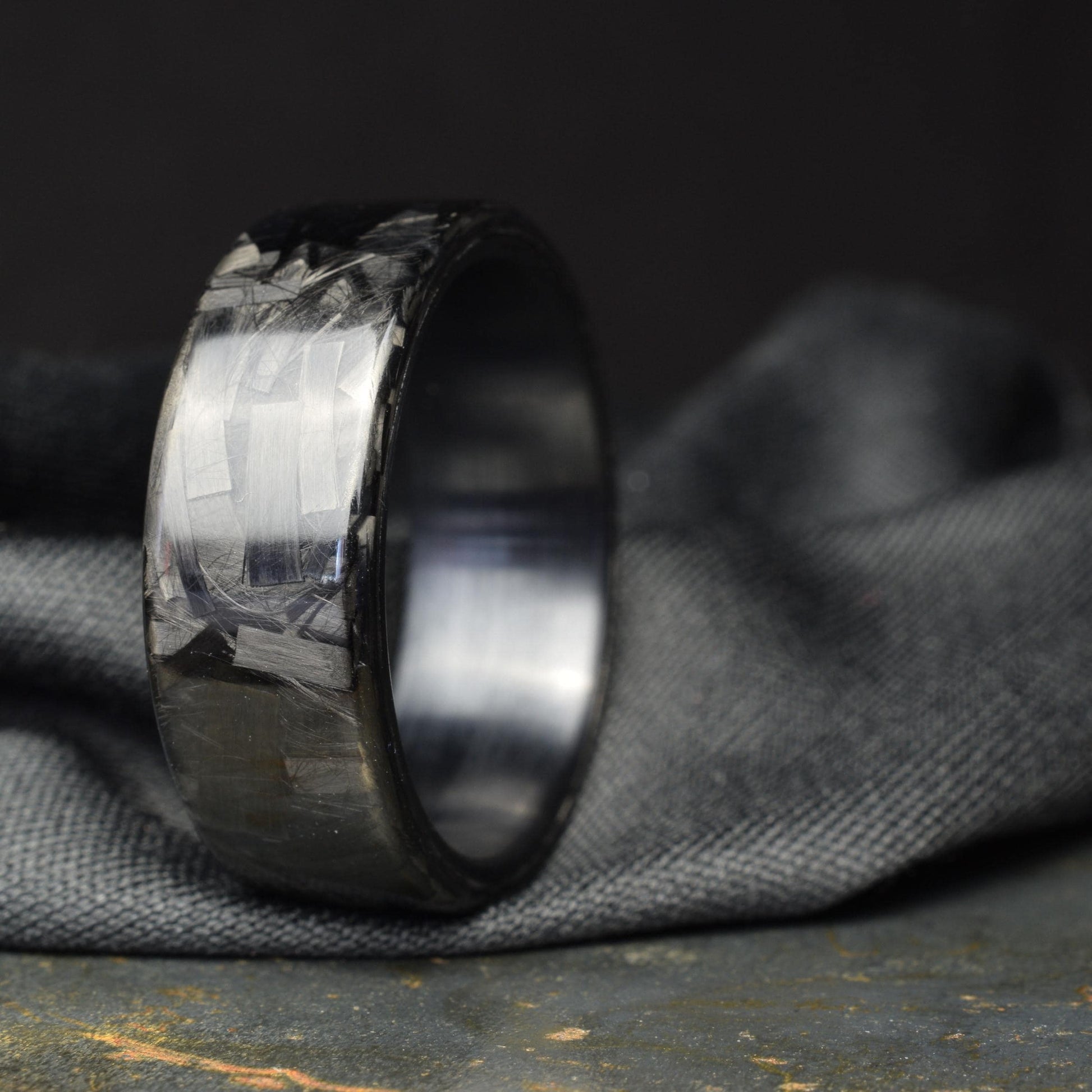 Polished Large Chopped Carbon Fiber Ring with Brushed Black Titanium Liner — Blackline GT view 7