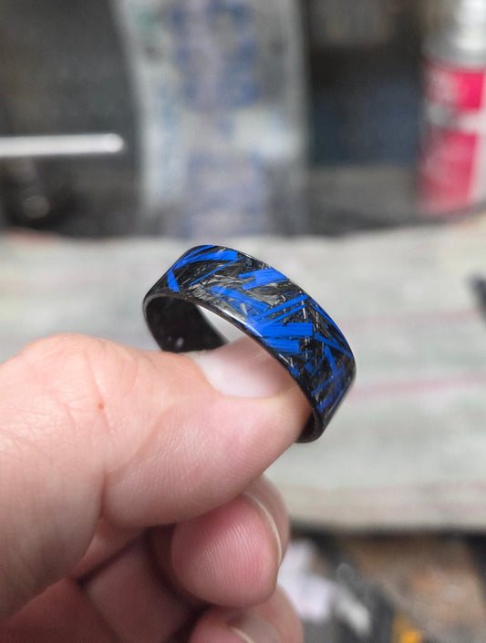 (Copy) Matte Platinum/Blue Glass Chopped Carbon Fiber Lined With Brushed Black Titanium, Engraving Included